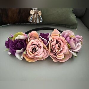 Floral Headband with Pink & Purple Roses